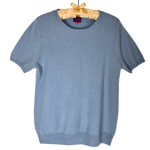 State 100% Pure Cashmere Blue Short Sleeve Crewneck Sweater M, Worn Once - Picture 2 of 7